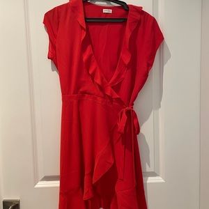 Aritzia Sunday Best Ruffle Wrap Dress in Red (S)